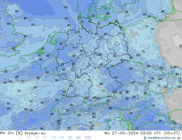 RH 2m Arpege-eu Mo 27.05.2024 03 UTC