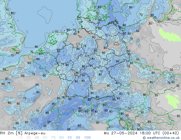 RH 2m Arpege-eu Seg 27.05.2024 18 UTC