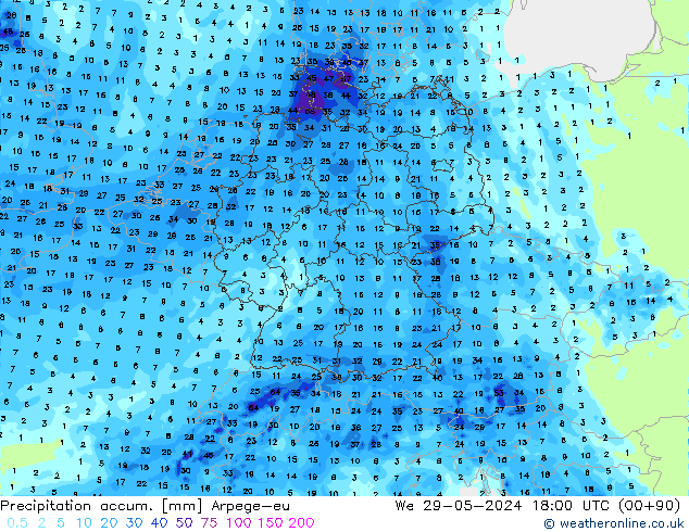 Precipitation accum. Arpege-eu We 29.05.2024 18 UTC