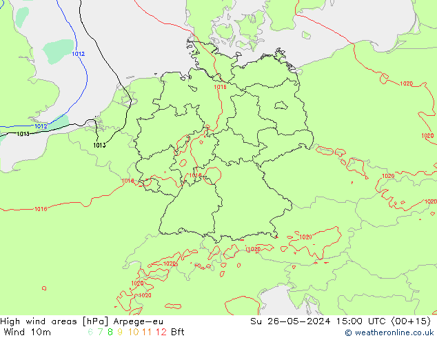 High wind areas Arpege-eu Ne 26.05.2024 15 UTC