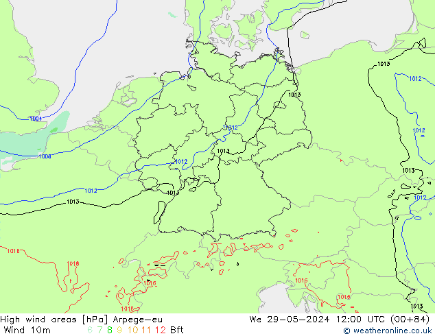 High wind areas Arpege-eu  29.05.2024 12 UTC