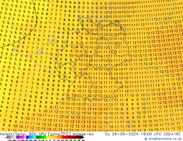 Géop./Temp. 850 hPa Arpege-eu dim 26.05.2024 18 UTC