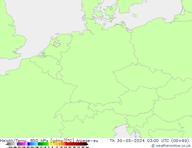 Height/Temp. 850 гПа Arpege-eu чт 30.05.2024 03 UTC