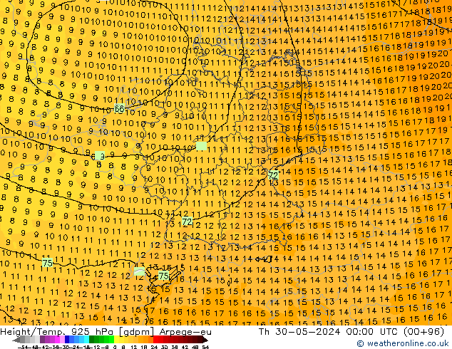 Height/Temp. 925 hPa Arpege-eu Čt 30.05.2024 00 UTC