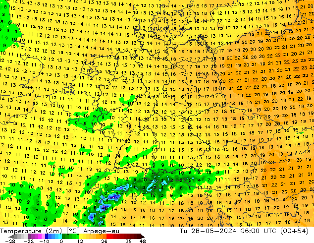 Temperatura (2m) Arpege-eu mar 28.05.2024 06 UTC