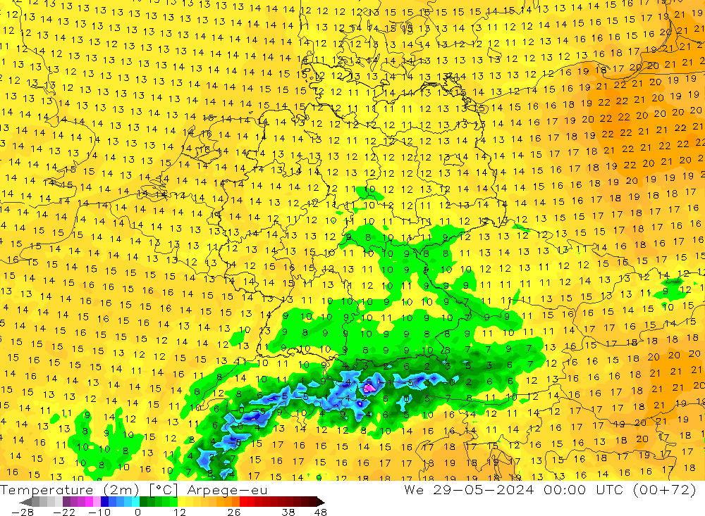mapa temperatury (2m) Arpege-eu śro. 29.05.2024 00 UTC