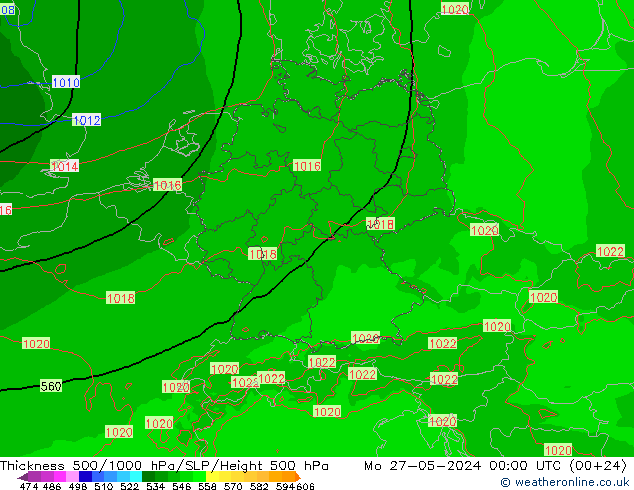 Espesor 500-1000 hPa Arpege-eu lun 27.05.2024 00 UTC