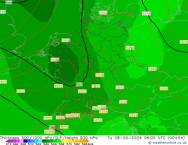 Espesor 500-1000 hPa Arpege-eu mar 28.05.2024 06 UTC