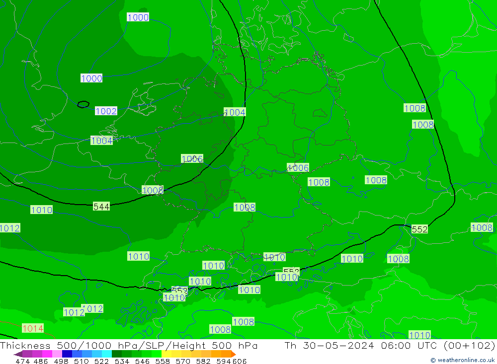 500-1000 hPa Kalınlığı Arpege-eu Per 30.05.2024 06 UTC