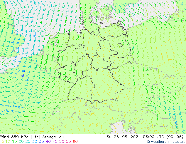 Wind 850 hPa Arpege-eu So 26.05.2024 06 UTC