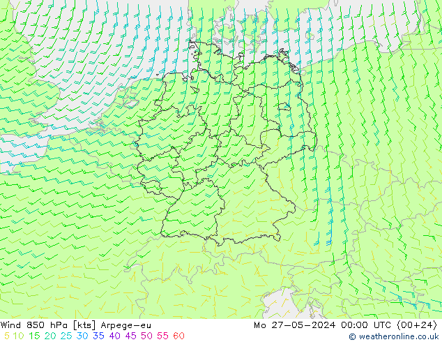 Wind 850 hPa Arpege-eu Mo 27.05.2024 00 UTC