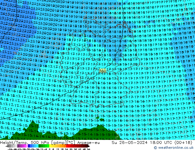 Height/Temp. 500 hPa Arpege-eu Dom 26.05.2024 18 UTC