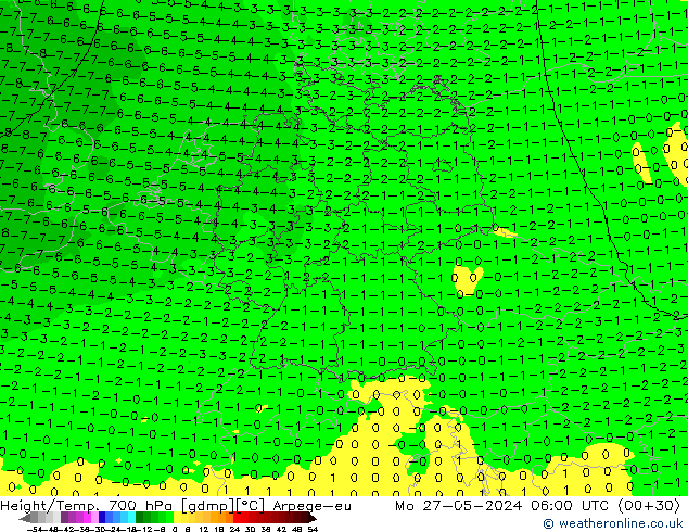 Height/Temp. 700 hPa Arpege-eu Mo 27.05.2024 06 UTC