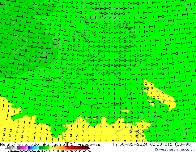 Height/Temp. 700 hPa Arpege-eu czw. 30.05.2024 00 UTC