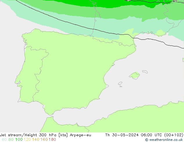 Jet stream/Height 300 hPa Arpege-eu Th 30.05.2024 06 UTC