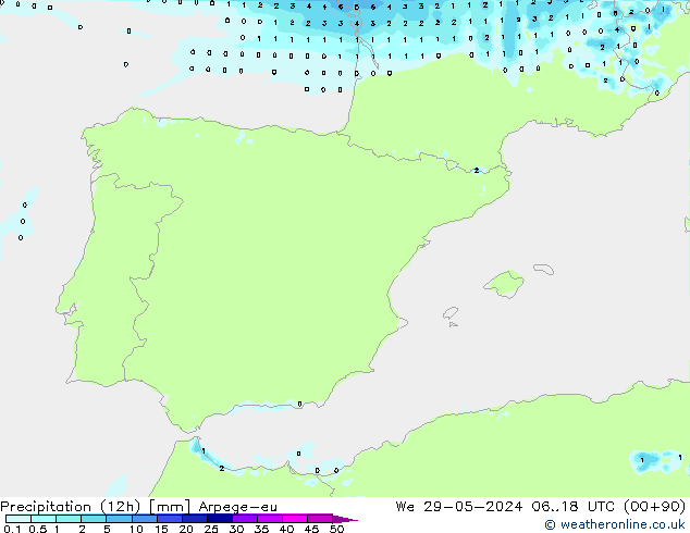 Precipitation (12h) Arpege-eu We 29.05.2024 18 UTC
