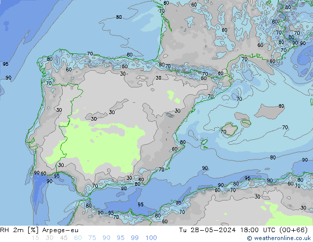 RH 2m Arpege-eu wto. 28.05.2024 18 UTC