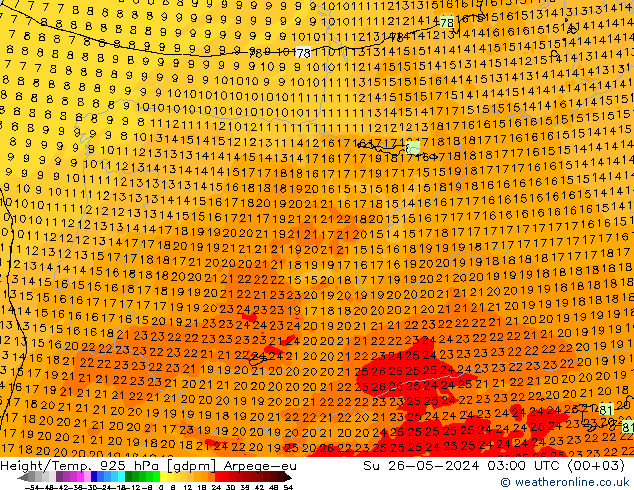 Height/Temp. 925 гПа Arpege-eu Вс 26.05.2024 03 UTC