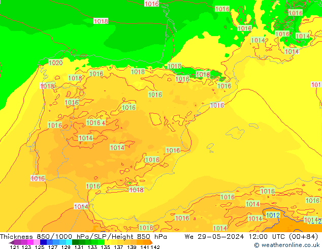 Thck 850-1000 hPa Arpege-eu mer 29.05.2024 12 UTC