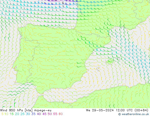 Wind 850 hPa Arpege-eu We 29.05.2024 12 UTC