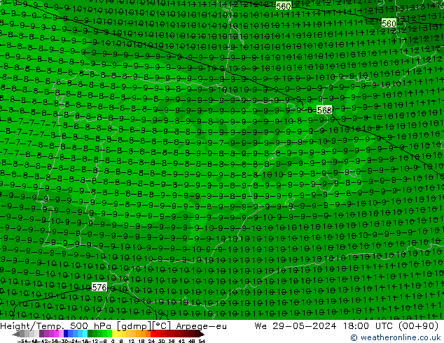 Geop./Temp. 500 hPa Arpege-eu mié 29.05.2024 18 UTC