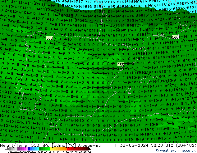 Height/Temp. 500 hPa Arpege-eu gio 30.05.2024 06 UTC