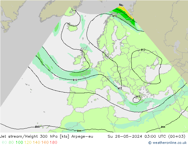 Jet stream/Height 300 hPa Arpege-eu Ne 26.05.2024 03 UTC