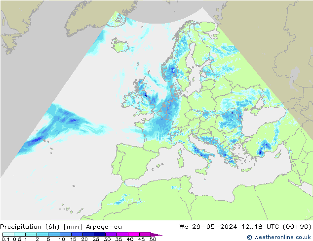 Precipitazione (6h) Arpege-eu mer 29.05.2024 18 UTC