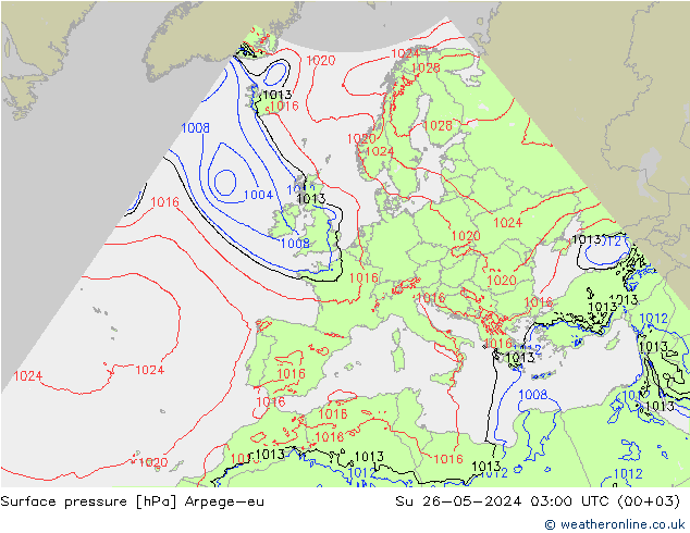 Surface pressure Arpege-eu Su 26.05.2024 03 UTC