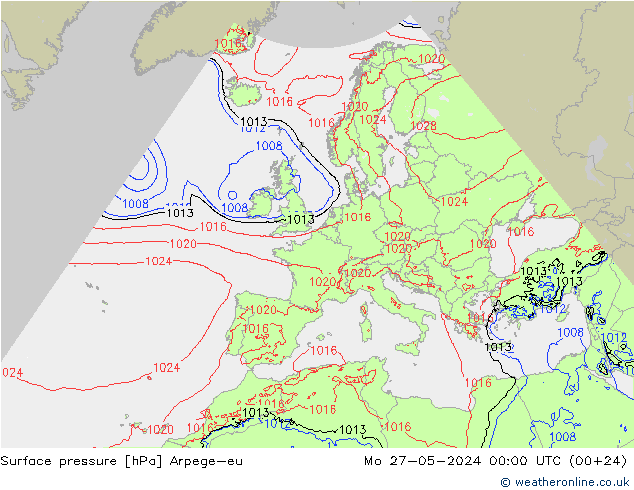 Surface pressure Arpege-eu Mo 27.05.2024 00 UTC