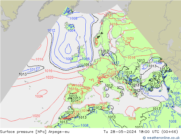 Surface pressure Arpege-eu Tu 28.05.2024 18 UTC