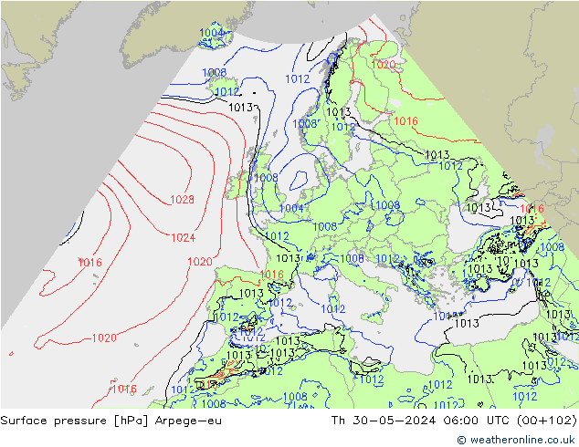 Surface pressure Arpege-eu Th 30.05.2024 06 UTC