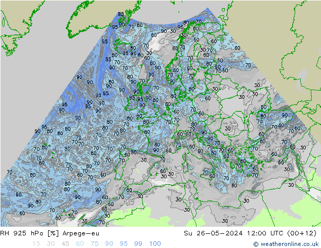 RH 925 hPa Arpege-eu Dom 26.05.2024 12 UTC