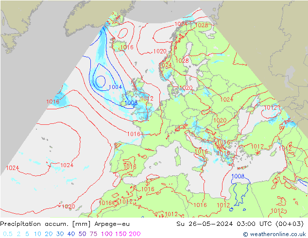 Precipitation accum. Arpege-eu 星期日 26.05.2024 03 UTC