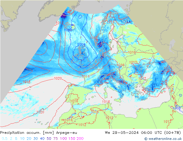 Precipitation accum. Arpege-eu We 29.05.2024 06 UTC