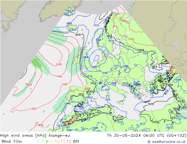 Windvelden Arpege-eu do 30.05.2024 06 UTC