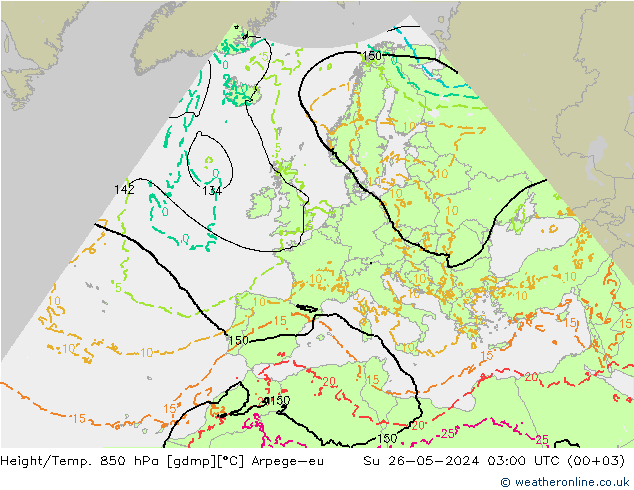 Height/Temp. 850 hPa Arpege-eu 星期日 26.05.2024 03 UTC