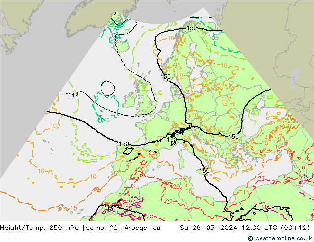 Height/Temp. 850 hPa Arpege-eu So 26.05.2024 12 UTC