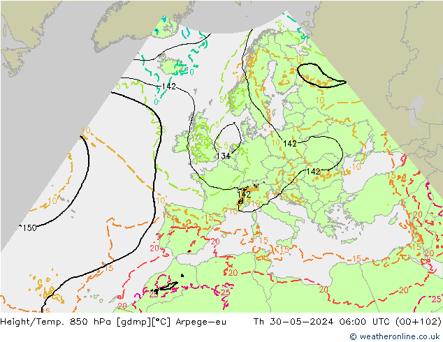 Yükseklik/Sıc. 850 hPa Arpege-eu Per 30.05.2024 06 UTC