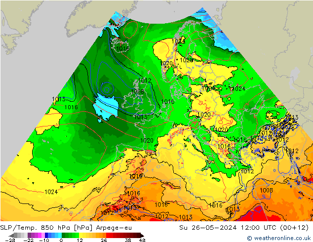 SLP/Temp. 850 hPa Arpege-eu 星期日 26.05.2024 12 UTC