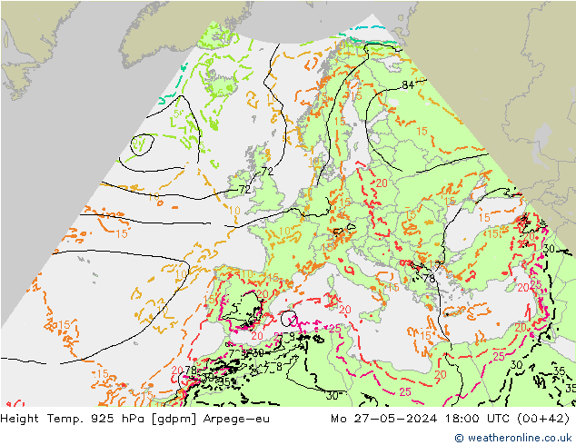 Height/Temp. 925 hPa Arpege-eu Seg 27.05.2024 18 UTC