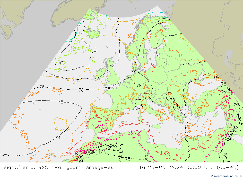 Geop./Temp. 925 hPa Arpege-eu mar 28.05.2024 00 UTC
