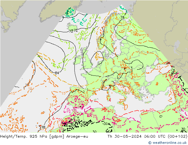 Height/Temp. 925 hPa Arpege-eu Do 30.05.2024 06 UTC