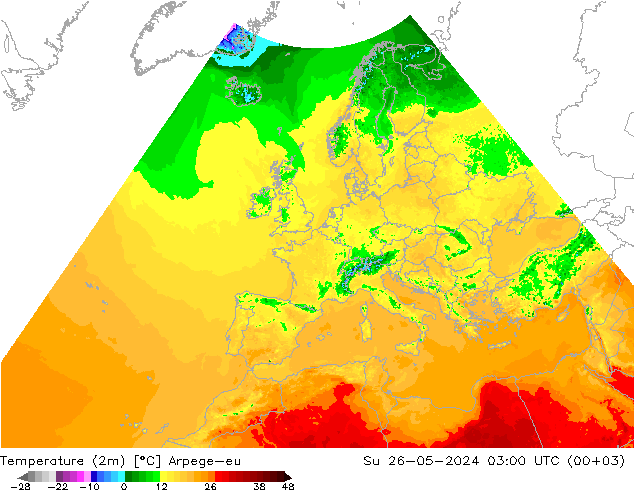 mapa temperatury (2m) Arpege-eu nie. 26.05.2024 03 UTC