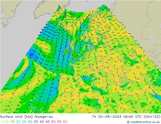 风 10 米 Arpege-eu 星期四 30.05.2024 06 UTC