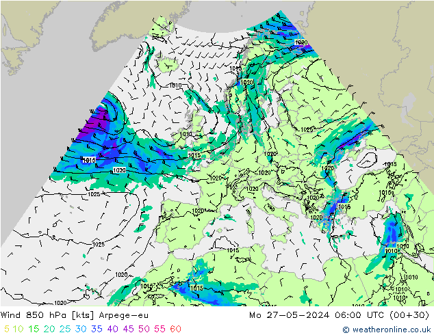 Vento 850 hPa Arpege-eu Seg 27.05.2024 06 UTC