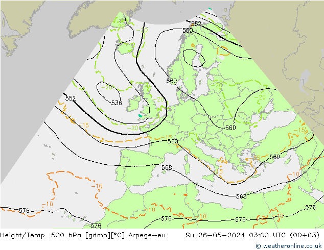 Height/Temp. 500 hPa Arpege-eu nie. 26.05.2024 03 UTC