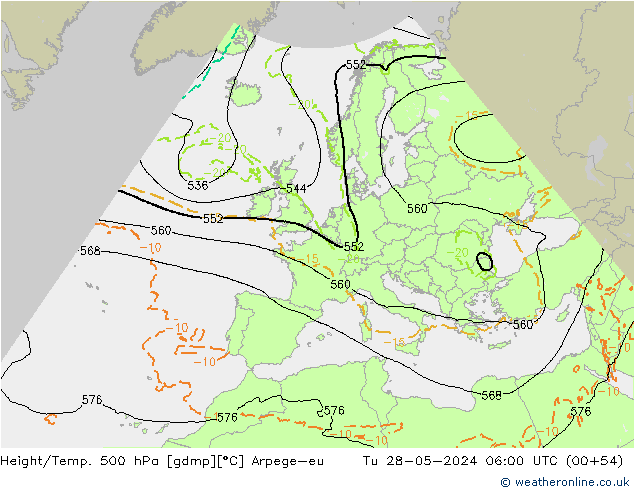 Height/Temp. 500 hPa Arpege-eu wto. 28.05.2024 06 UTC