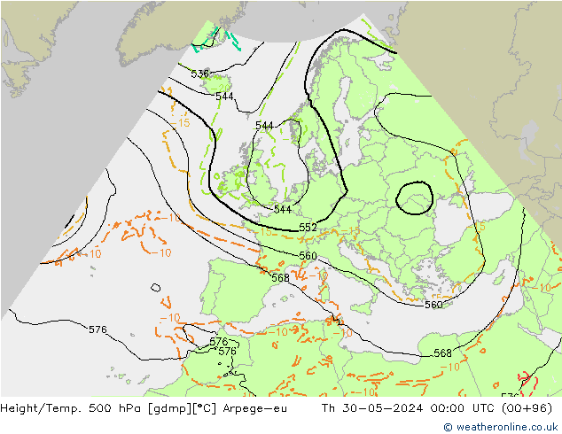 Height/Temp. 500 hPa Arpege-eu czw. 30.05.2024 00 UTC