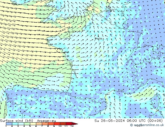 Bodenwind (bft) Arpege-eu So 26.05.2024 06 UTC